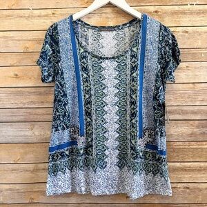 Chelsea & Theodore Tee Women’s Size XS Blue Green Short Sleeve Linen Blend NWT